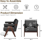 STHOUYN Black Leather Accent Chairs Set of 2, Mid Century Modern Accent Chair - Image 2