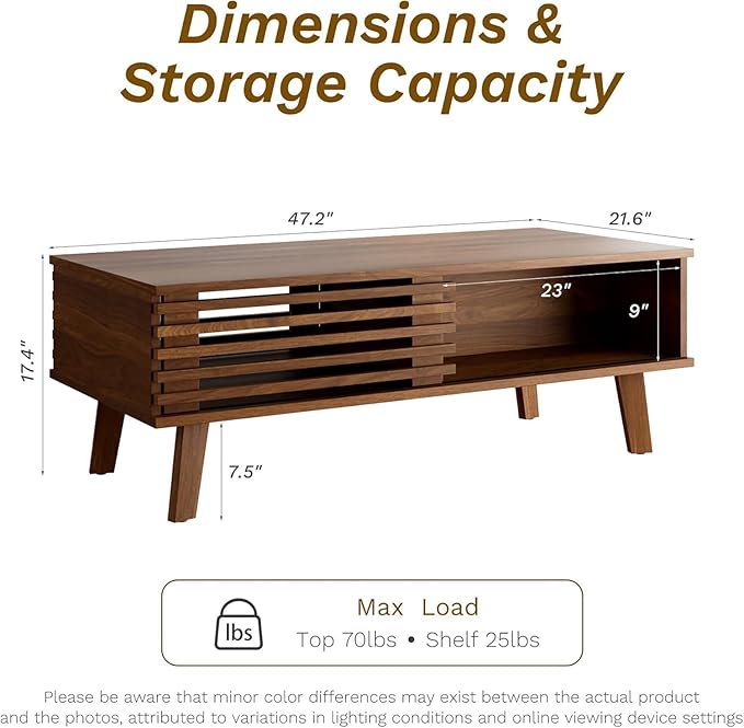 MAISONARIA Living Room Table Sets of 3, Mid Century Coffee Table & End Table - Image 2