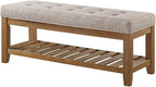 24KF Large Rectangular Upholstered Tufted Linen Fabric Ottoman Bench, Padded - Image 4