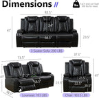 Power Reclining Sofa Set, Living Room Furniture Sets, Leather Power Recliner - Image 2