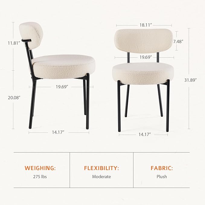 Sweetcrispy Dining Chairs Set of 2, Boucle Upholstered Modern Mid Century Round - Image 2