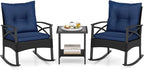 Tangkula 3 Pieces Outdoor Rocking Chairs Set, Rattan Heavy Duty Cushioned by TANGKULA