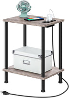 HOOBRO Side Table with Charging Station, Nightstand with 2-Layer Storage Shelves - Image 6