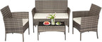 FDW | 4-Piece Patio Furniture Set | Gray & Khakhi | Outdoor Wicker Furniture by FDW