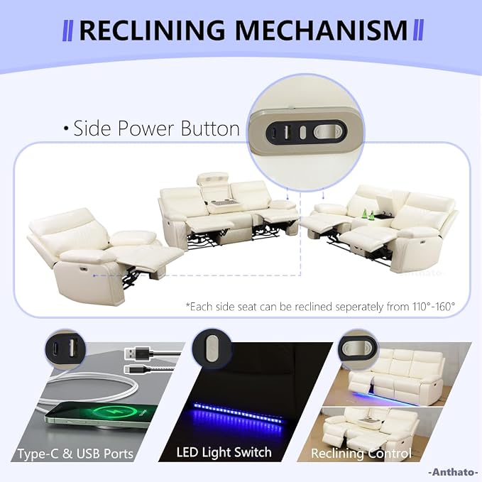 Power Leather Recliner Sofa Chair, Living Room Furniture Sets, Breathing - Image 6