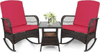 LEVELEVE 3 pcs Rocking Bistro Set Conversation Chairs PE Wicker Outdoor Rocking by Enjoyyourlife