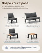 Aluminum Outdoor Patio Sofa Set, 2 Seats Modular Sectional Single Seat Sofa - Image 8