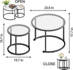 aboxoo Black Nesting Coffee Glass Table Set of 2, Metal Freme Side End Tables - Image 3
