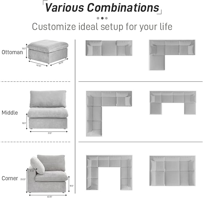 Cloud Couch Modular Sectional Sofa, 160.6" L Shaped Convertible Sectional Sofas - Image 5