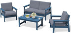 SERWALL 4 Piece HDPE Outdoor Furniture Set, All Weather Wood-Like Outdoor Sofa by SERWALL