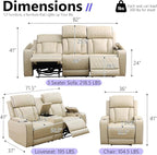 Power Recliner Sofa Set, Leather Reclining Couch & Chair Set, Living Room - Image 2