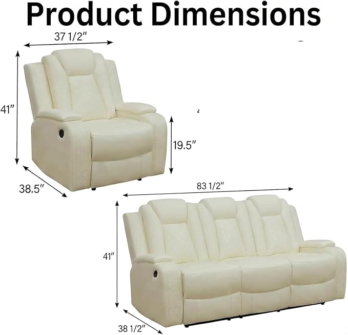 Power Recliner Sofa Set with LED Lights, Includes a Manual Recliner 1 Seat and - Image 2