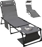 KingCamp Lounge Chair with face Hole & Canopy Shade, 400LBS Folding Portable by KingCamp