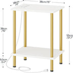 HOOBRO Side Table with Charging Station, Nightstand with 2-Layer Storage Shelves - Image 3