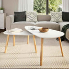 White Solid Pinewood and MDF Coffee Table Set of 2, Scandinavian Style Modern - Image 3