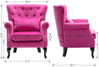 Set of 2 Mid-Century Modern Accent Chair, Velvet Armchair w/Tufted Back/Wood - Image 3