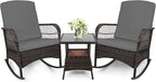 LEVELEVE 3 pcs Rocking Bistro Set Conversation Chairs PE Wicker Outdoor Rocking by Enjoyyourlife