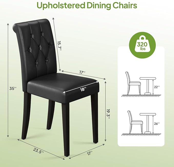 Welzona Upholstered Dining Chairs Set of 2, Button Tufted Parsons Dining Chair - Image 2