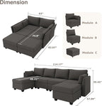 Huatean Home 114.17" Modular Sectional Sofa, 6 Seat Modular Couch - Image 2