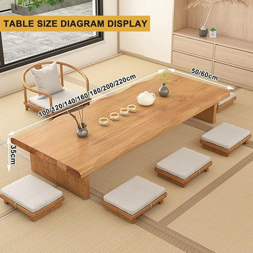 140cm Japanese Floor Table -Vintage Solid Wooden Tatami Table, Low Rectangular - Image 2