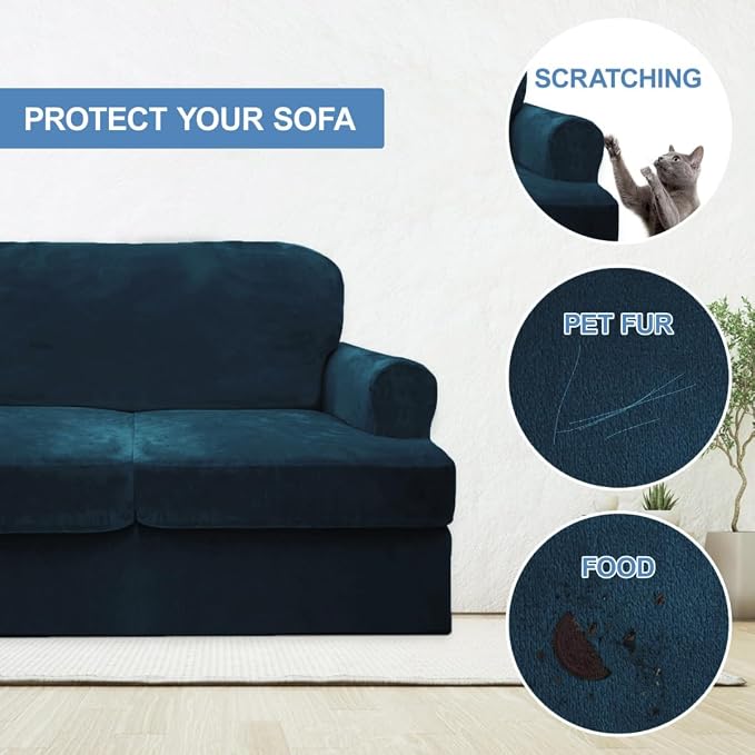 CUCRAF T Cushion Sofa Cover 4 Piece Slipcovers, Soft Thick Velvet Couch Cover - Image 4