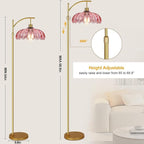 QIYIZM Pink Floor Lamp for Living Room, Mid Century Modern Brass Tall Lamp Boho - Image 5