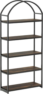 Nathan James Haven Etagere Bookshelf, 5-Shelf Bookcase in Nutmeg Wood and Black - Image 6
