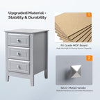 Bonnlo Gray Nightstands Set of 2, 3 Drawer Nightstand, Modern Night Stand - Image 4