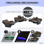 Power Recliner Sofa Set, Corduroy & Leather Fabric Reclining Sofa Couch - Image 7