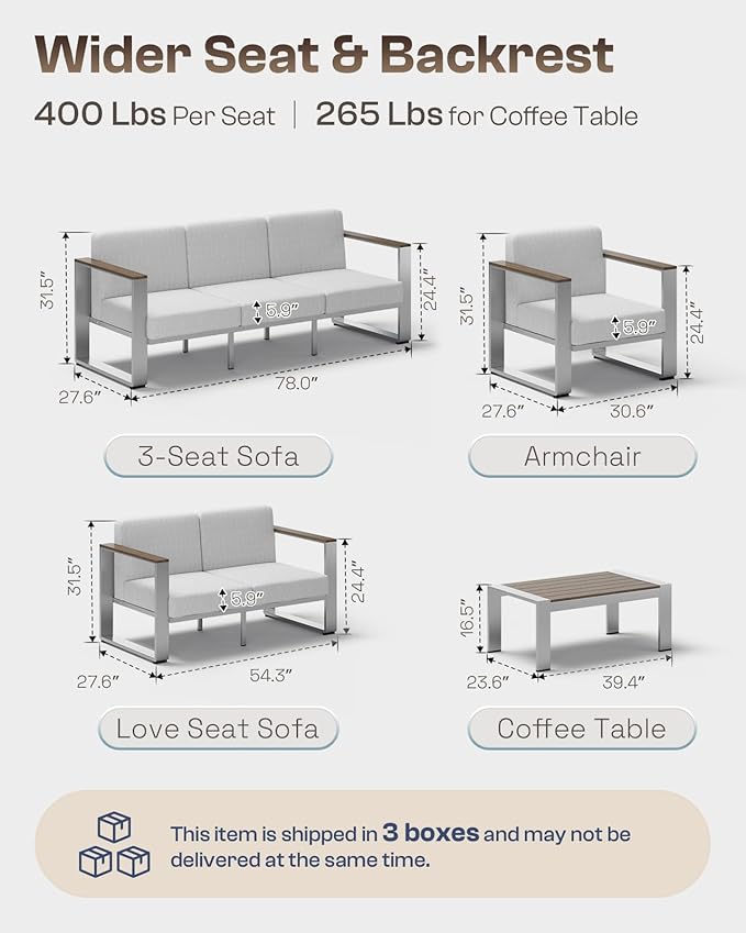 2 Pieces Outdoor Aluminum Armchair, Modern Patio Patio Furniture - Image 7