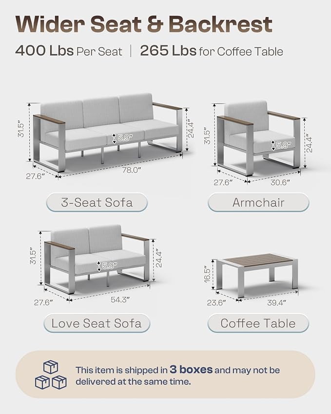 Aluminum Outdoor Furniture Set, 4 Seats Outdoor Patio Conversation Sets - Image 6