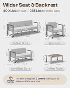 Outdoor Aluminum 3-Seat Sofa, Modern Patio Patio Furniture - Image 6