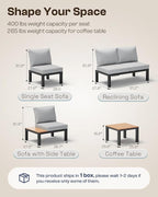 Aluminum Outdoor Patio Sofa Set, 2 Seats Modular Sectional Reclining Loveseat - Image 8