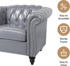 Mid-Century 3 Seater Sofa, Faux Leather Couch - Image 4