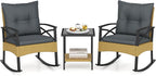 Tangkula 3 Pieces Outdoor Rocking Chairs Set, Rattan Heavy Duty Cushioned by TANGKULA