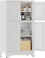 YAUWOH White Bathroom Floor Cabinet, Metal Storage Cabinet by YAUWOHFactoryOutletsColorfulMetalFurniture
