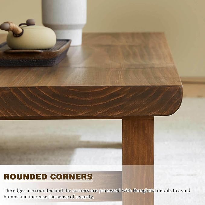 Japanese Solid Wood Coffee Table, 47.2" Low Zen Table, Tatami Style, Natural - Image 5