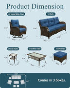 Patio Furniture Set, High Back Rattan Sofa & Swivel Rocker Chairs, Weather - Image 6