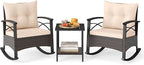 Tangkula 3 Pieces Outdoor Rocking Chairs Set, Rattan Heavy Duty Cushioned by TANGKULA
