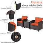 COSTWAY 3PCS Patio Furniture Set, PE Rattan Wicker Sofa w/Washable Cushion and - Image 7