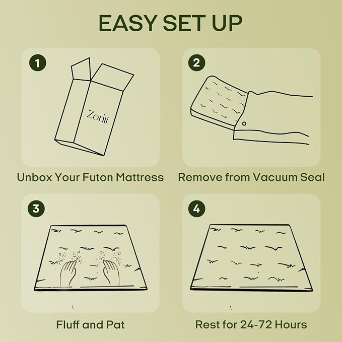 ZonLi Japanese Floor Futon Mattress Full Size 75"x 54", 100% Cotton Cover 4'' - Image 9