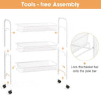 TOOLF 3-Tier Metal Rolling Cart, Mesh Wire Easy Assemble Utility Cart, Storage - Image 5
