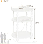 MaxSmeo White Side Table with Charging Station, 3-Tier Small Oval End Table - Image 3