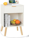 Fultyle White Nightstand with Charging Station, Mid Century Modern Bedside by Fultyle