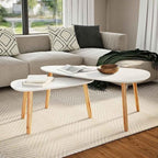White Solid Pinewood and MDF Coffee Table Set of 2, Scandinavian Style Modern - Image 2
