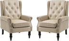 Mid-Century High Wingback Chair Set of 2, Faux Leather Accent Chair Armchair by Lin-Utrend