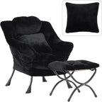 Lazy Chair with Ottoman, Large Black Accent Chair with Ottoman and FA Throw by HomeEastllyHome