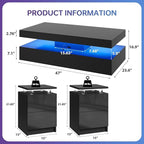 3-Piece Modern Living Room Table Set, Includes LED Coffee Table and End Tables - Image 3