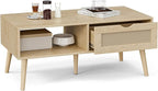 ZttRiee Coffee Table with Storage, Boho Dining Table with Rattan Drawer and - Image 5