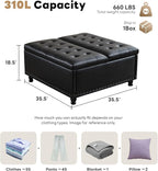 Tbfit Large Square Storage Ottoman Bench, Tufted Upholstered Coffee Table - Image 2